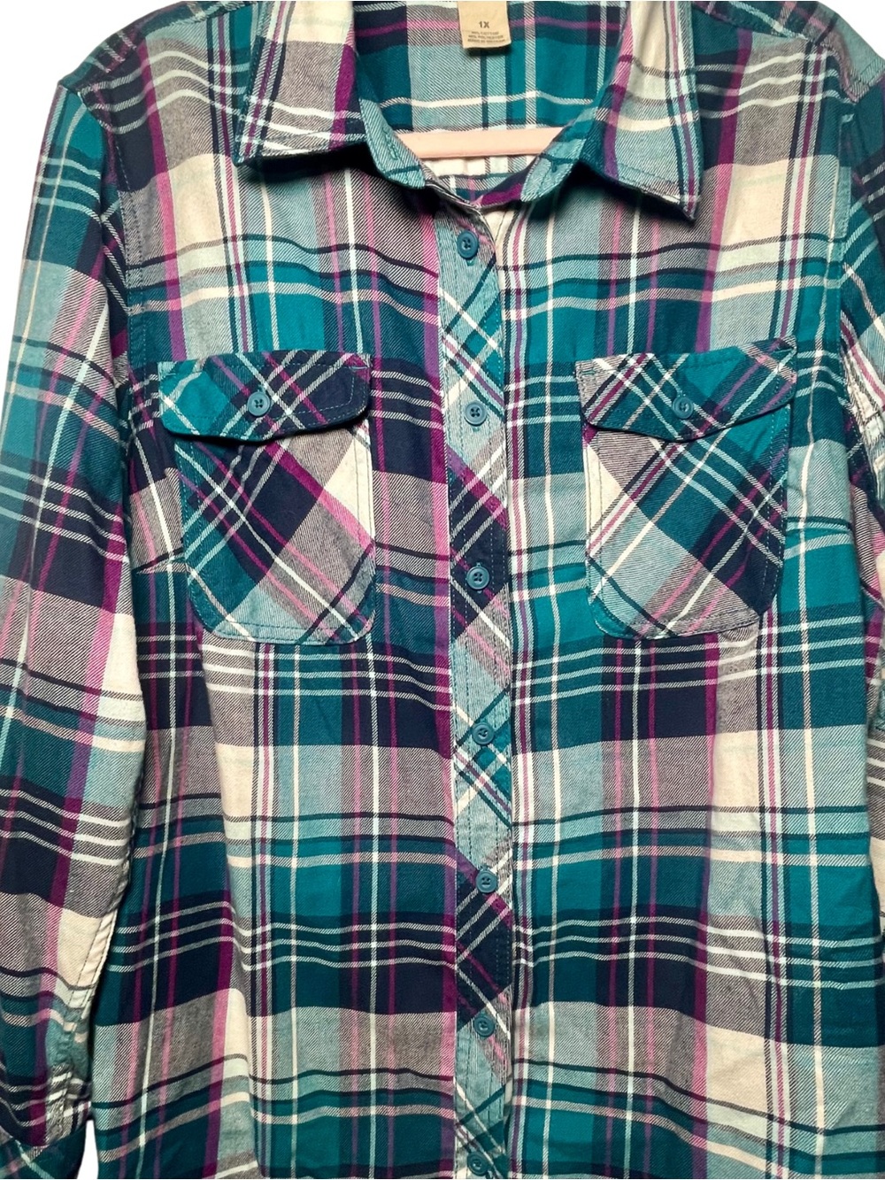 Duluth Trading Shirt XL Womens Crosscut Wicking Flannel Plaid Teal Purple